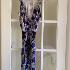 DVF Oblixe Dress in Cheetah Island Blue/White Sz2